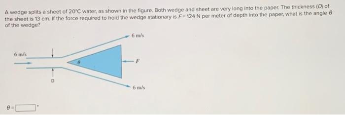 A Wedge Splits A Sheet Of 20 C Water As Shown In The Figure Both Wedge And Sheet Are Very Long Into The Paper The Thi 1