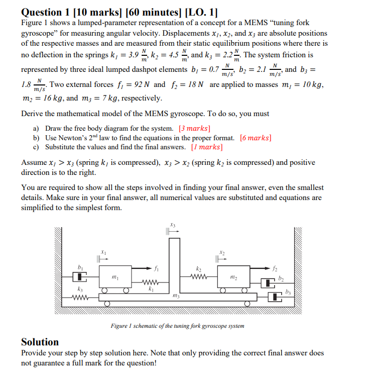 Question 1 10 Marks 60 Minutes Lo 1 Figure 1 Shows A Lumped Parameter Representation Of A Concept For A Mems Tun 1