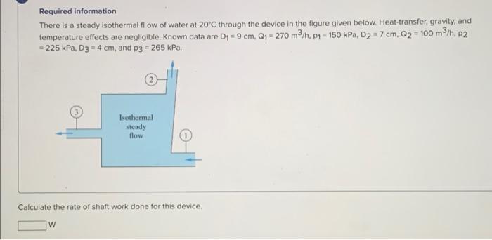 Required Information There Is A Steady Isothermal Flow Of Water At 20 C Through The Device In The Figure Given Below He 1