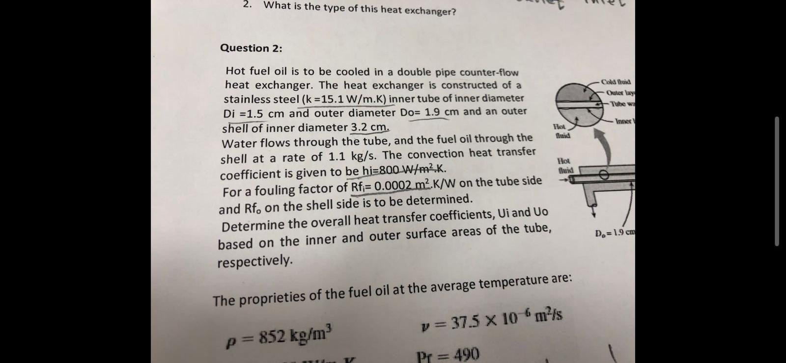 2 What Is The Type Of This Heat Exchanger Question 2 Hot Fuel Oil Is To Be Cooled In A Double Pipe Counter Flow Heat 1