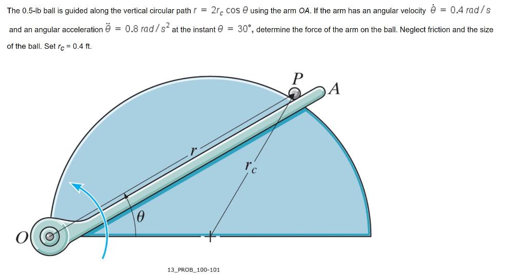 0 4 Rad S The 0 5 Lb Ball Is Guided Along The Vertical Circular Path 2re Cose Using The Arm Oa If The Arm Has An An 1