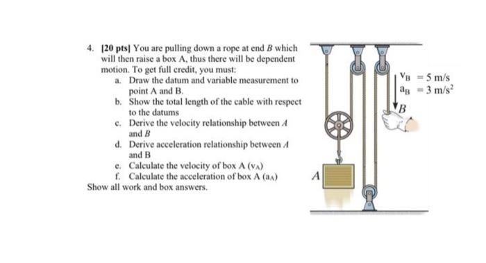 4 20 Pts You Are Pulling Down A Rope At End B Which Will Then Raise A Box A Thus There Will Be Dependent Motion To 1
