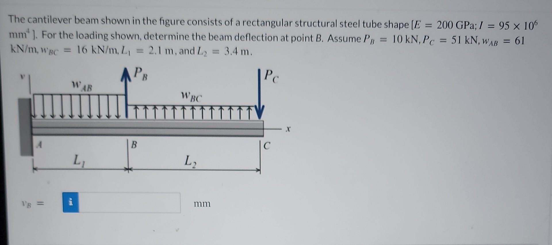 The Cantilever Beam Shown In The Figure Consists Of A Rectangular Structural Steel Tube Shape E 200 Gpa I 95 106 1