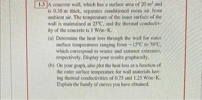 1 3 A Concrete Wall Which Has A Surface Area Of 20 M And Is 0 30 M Thick Separates Conditioned Room Air From Ambient 1