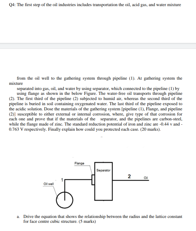 Q4 The First Step Of The Oil Industries Includes Transportation The Oil Acid Gas And Water Mixture From The Oil Well 1