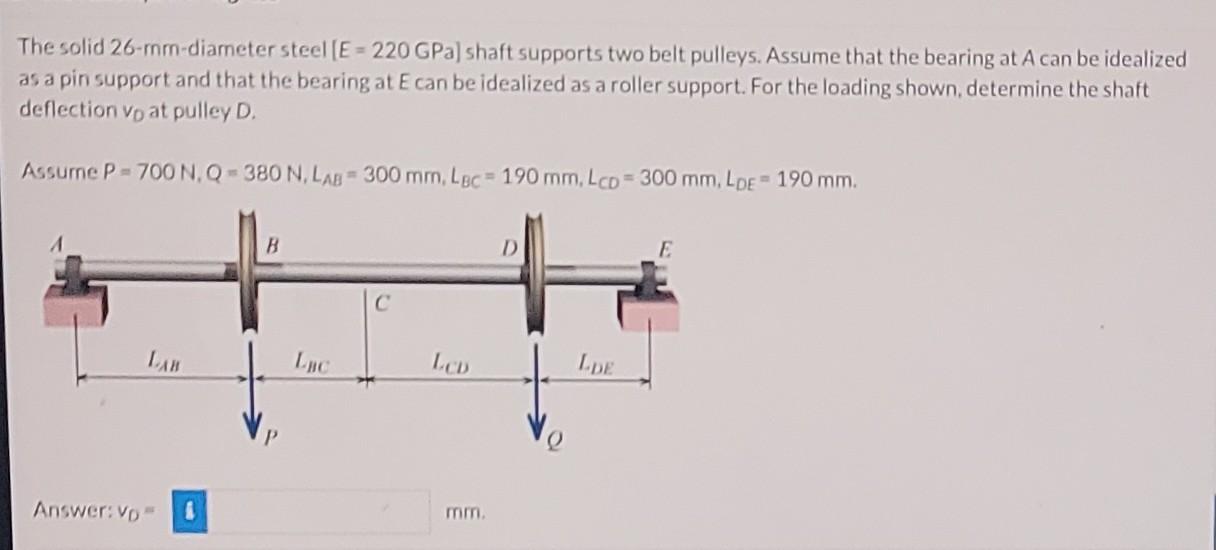 The Solid 26 Mm Diameter Steel E 220 Gpa Shaft Supports Two Belt Pulleys Assume That The Bearing At A Can Be Ideali 1