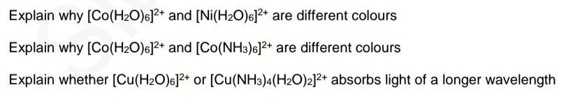 Explain Why Co H20 6 2 And Ni H20 6 2 Are Different Colours Explain Why Co H20 6 2 And Co Nh3 6 2 Are Different 1