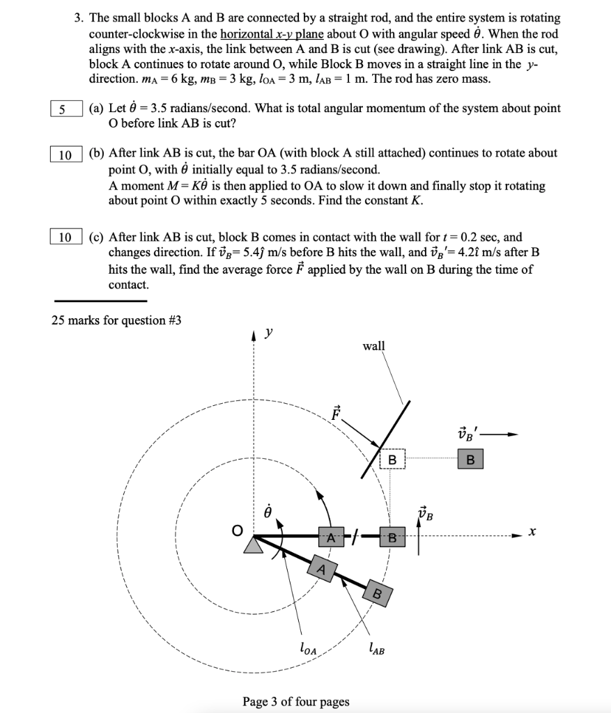 3 The Small Blocks A And B Are Connected By A Straight Rod And The Entire System Is Rotating Counter Clockwise In The 1