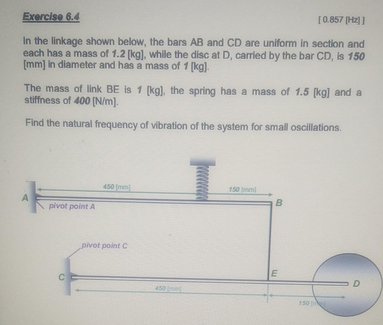 Exercise 6 4 0 857 Hz In The Linkage Shown Below The Bars Ab And Cd Are Uniform In Section And Each Has A Mass Of 1 1