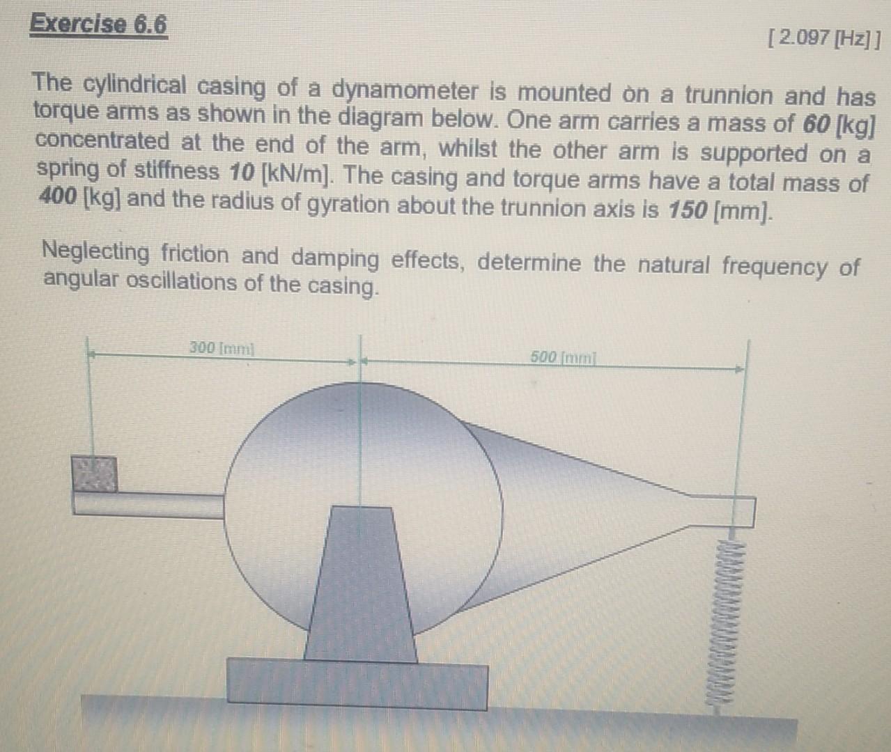 Exercise 6 6 2 097 Hz The Cylindrical Casing Of A Dynamometer Is Mounted On A Trunnion And Has Torque Arms As Shown 1