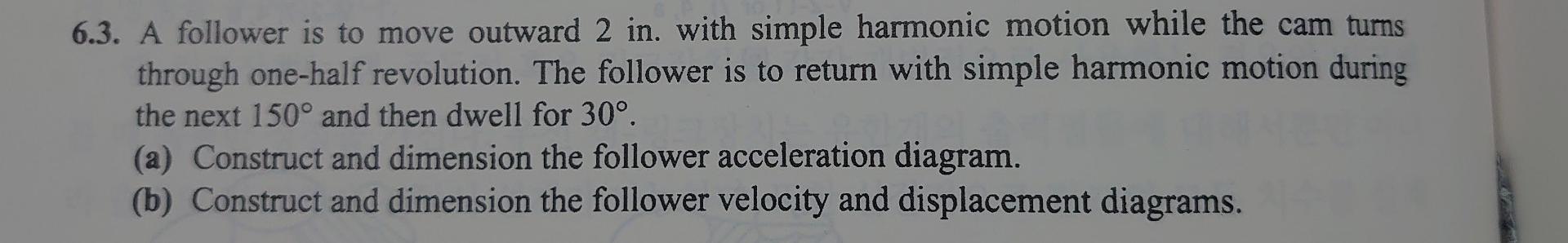 6 3 A Follower Is To Move Outward 2 In With Simple Harmonic Motion While The Cam Turns Through One Half Revolution Th 1