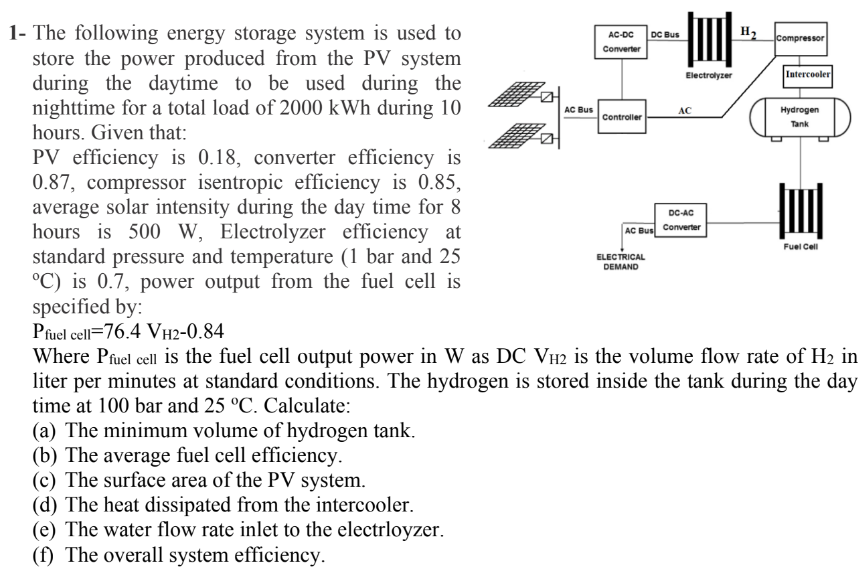 1 The Following Energy Storage System Is Used To Store The Power Produced From The Pv System During The Daytime To Be U 1