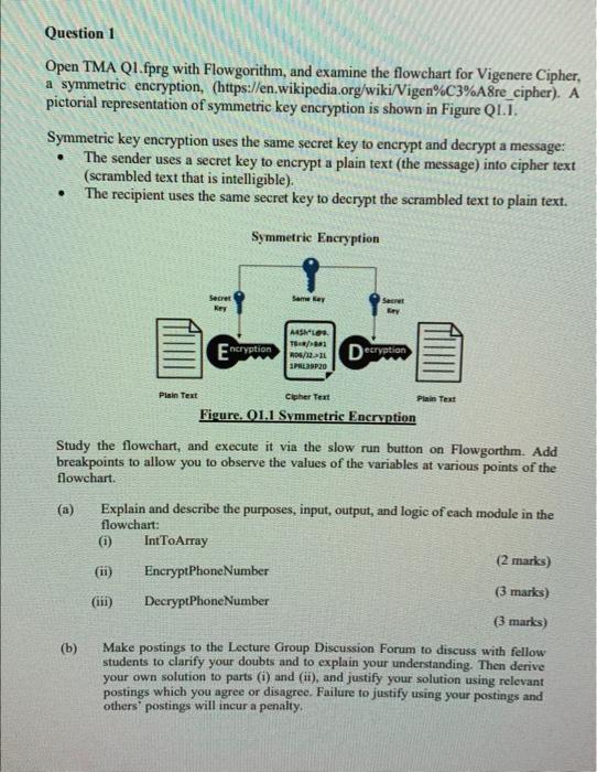 Question 1 Open Tma Q1 Fprg With Flowgorithm And Examine The Flowchart For Vigenere Cipher A Symmetric Encryption Ht 1