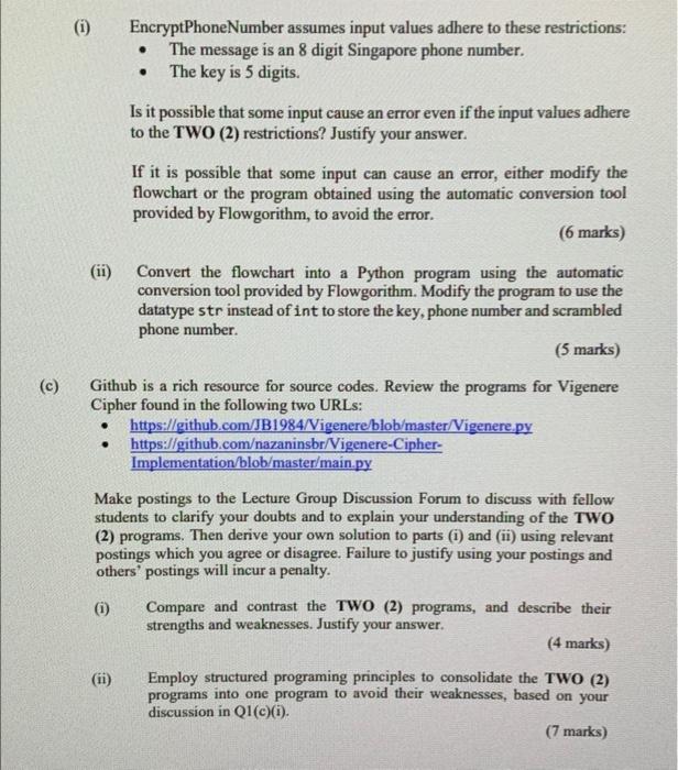 Question 1 Open Tma Q1 Fprg With Flowgorithm And Examine The Flowchart For Vigenere Cipher A Symmetric Encryption Ht 2