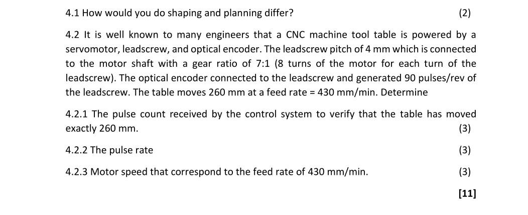 4 1 How Would You Do Shaping And Planning Differ 2 4 2 It Is Well Known To Many Engineers That A Cnc Machine Tool Tab 1