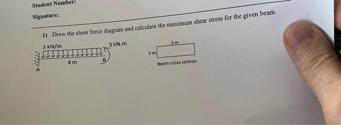 Student Number Signature 1 Draw The Shear Force Diagram And Calculate The Maximum Shear Stress For The Given Beam 3 1