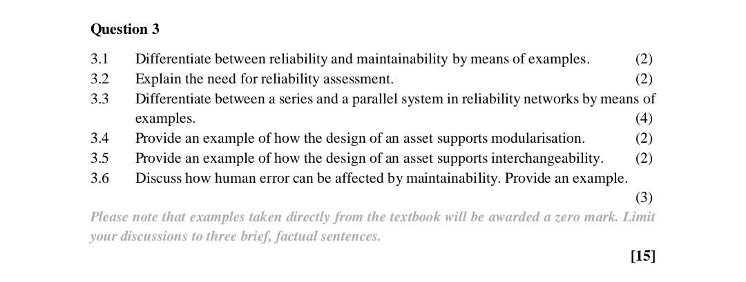 Question 3 2 3 1 Differentiate Between Reliability And Maintainability By Means Of Examples Explain The Need For Reli 1