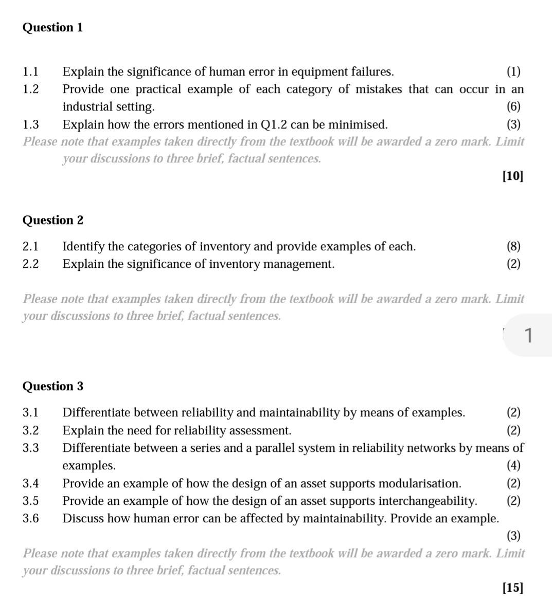 Question 1 1 1 Explain The Significance Of Human Error In Equipment Failures 1 1 2 Provide One Practical Example Of E 1