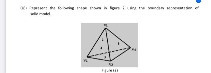 Q6 Represent The Following Shape Shown In Figure 2 Using The Boundary Representation Of Solid Model V4 V2 V3 Figure 2 1