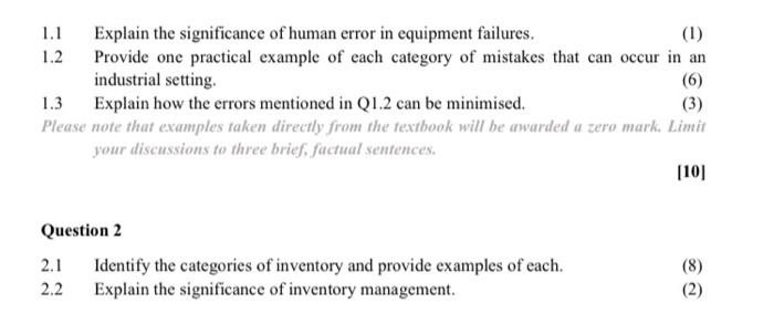 1 1 Explain The Significance Of Human Error In Equipment Failures 1 1 2 Provide One Practical Example Of Each Categor 1