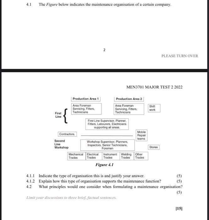 4 1 The Figure Below Indicates The Maintenance Organisation Of A Certain Company 2 First Line Production Area 1 Area Fo 1