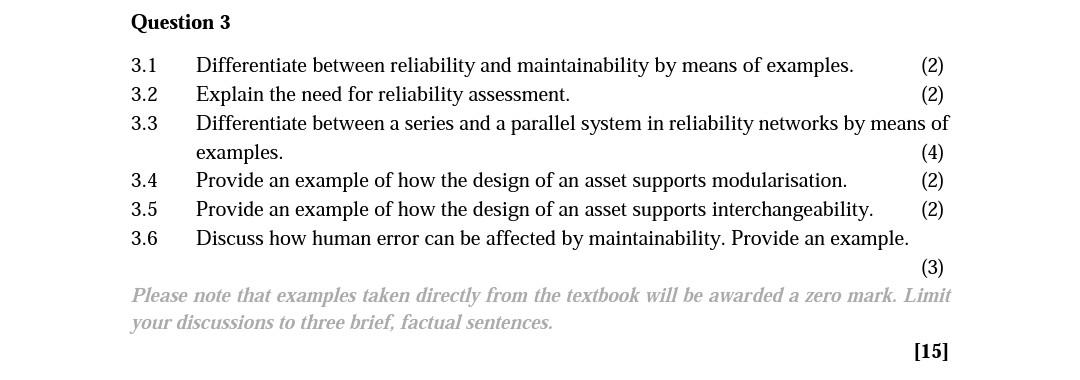 Question 3 2 3 1 Differentiate Between Reliability And Maintainability By Means Of Examples Explain The Need For Reli 1