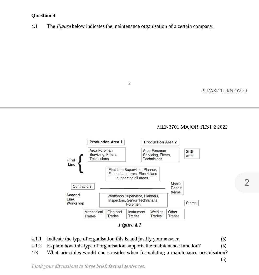 Question 4 4 1 The Figure Below Indicates The Maintenance Organisation Of A Certain Company 2 First Line Production Are 1