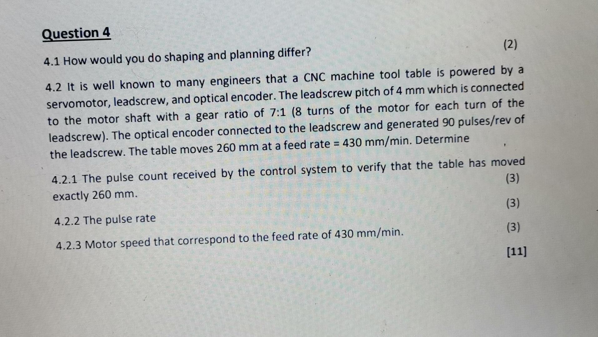 Question 4 4 1 How Would You Do Shaping And Planning Differ 2 4 2 It Is Well Known To Many Engineers That A Cnc Machi 1