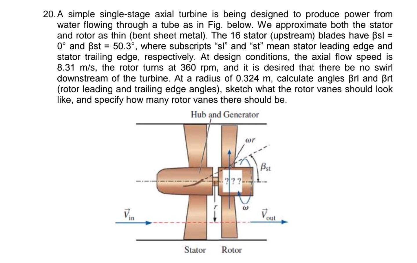 20 A Simple Single Stage Axial Turbine Is Being Designed To Produce Power From Water Flowing Through A Tube As In Fig 1