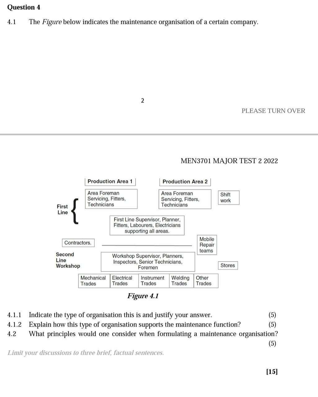Question 4 4 1 The Figure Below Indicates The Maintenance Organisation Of A Certain Company 2 First Line Production Are 1