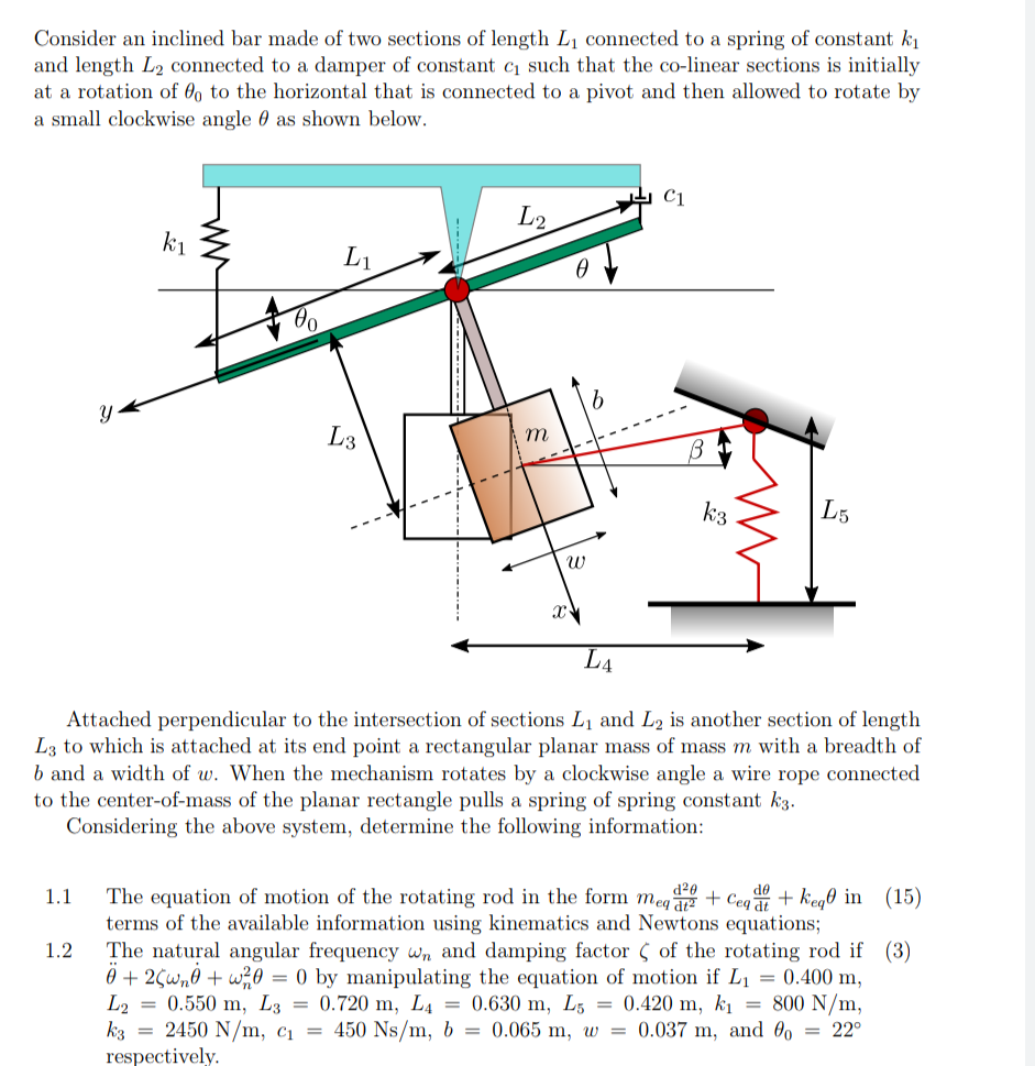 Consider An Inclined Bar Made Of Two Sections Of Length L Connected To A Spring Of Constant K And Length L2 Connected 1