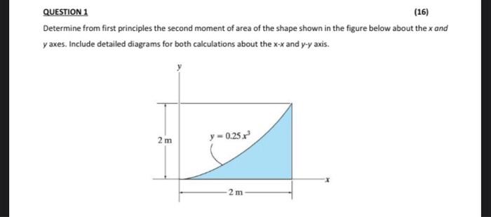 16 Question 1 Determine From First Principles The Second Moment Of Area Of The Shape Shown In The Figure Below About T 1