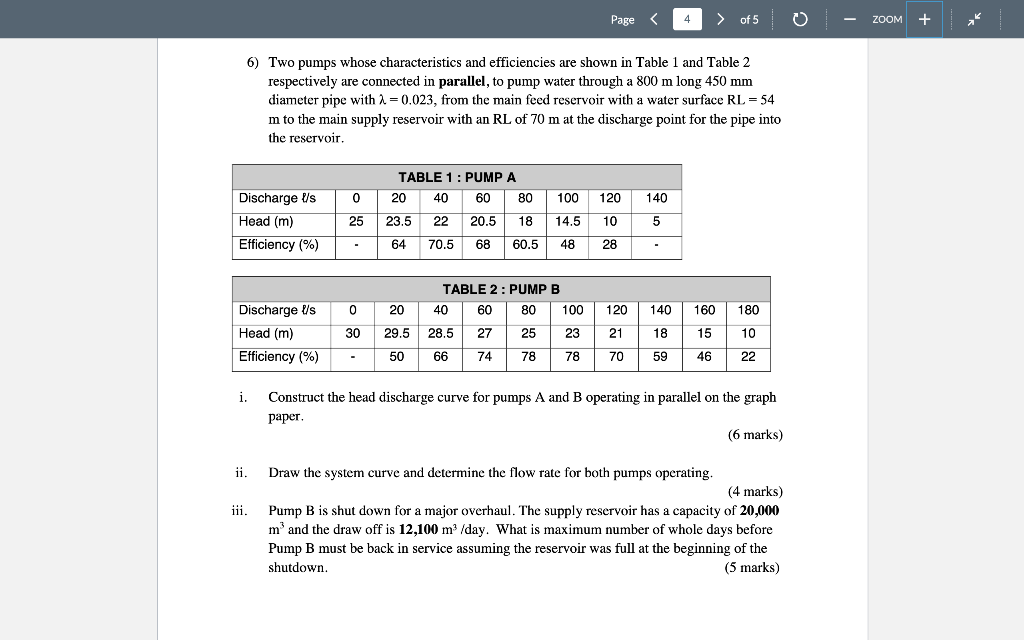 Page 4 Of 5 6 Two Pumps Whose Characteristics And Efficiencies Are Shown In Table 1 And Table 2 Respectively Are Co 1