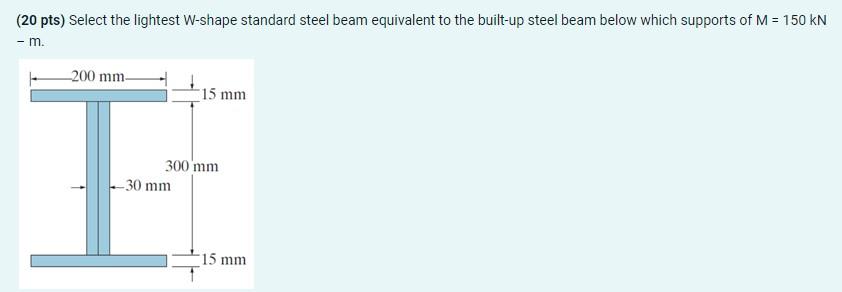 20 Pts Select The Lightest W Shape Standard Steel Beam Equivalent To The Built Up Steel Beam Below Which Supports Of M 1