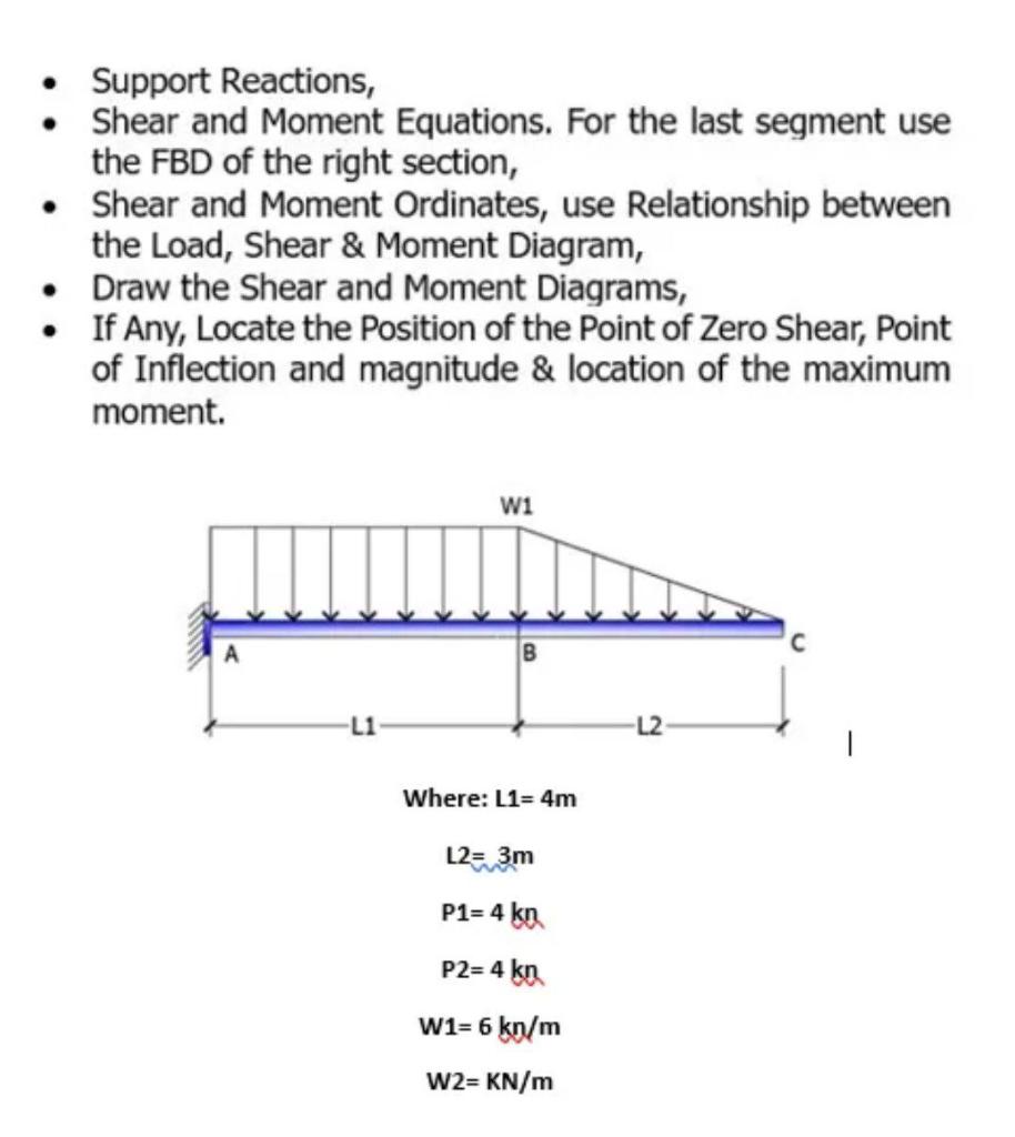 Support Reactions Shear And Moment Equations For The Last Segment Use The Fbd Of The Right Section Shear And Mome 1