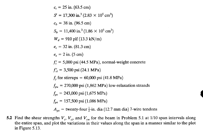5 1 A Post Tensioned Bonded Prestressed Beam Has The Cross Section Shown In Figure P5 1 It Has A Span Of 75 Ft 22 9 M 2
