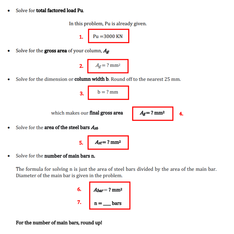 Solve For Total Factored Load Pu In This Problem Pu Is Already Given 1 Pu 3000 Kn Solve For The Gross Area Of Your 1