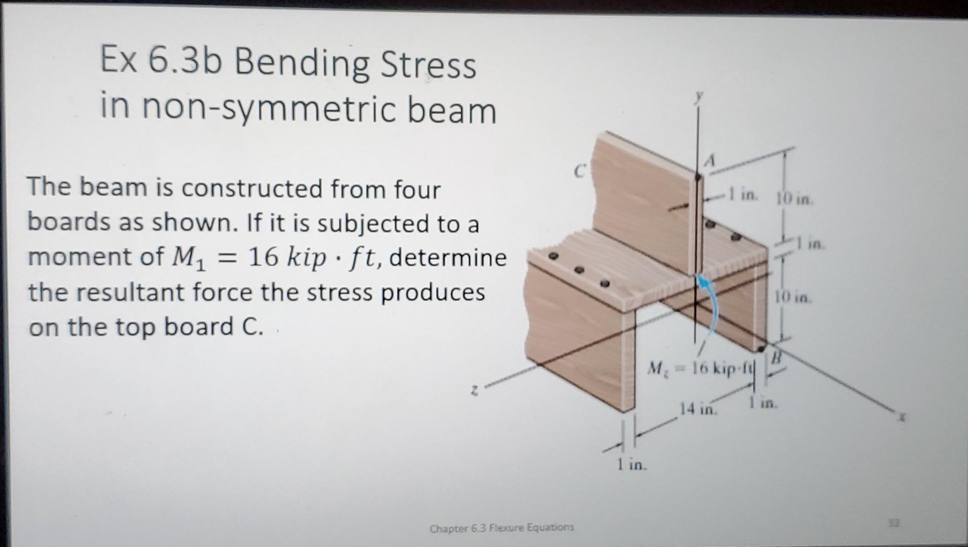 Ex 6 3b Bending Stress In Non Symmetric Beam The Beam Is Constructed From Four Boards As Shown If It Is Subjected To A 1