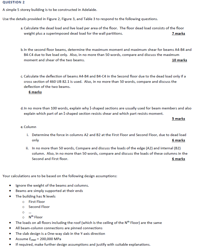 Question 2 A Simple 5 Storey Building Is To Be Constructed In Adelaide Use The Details Provided In Figure 2 Figure 3 1