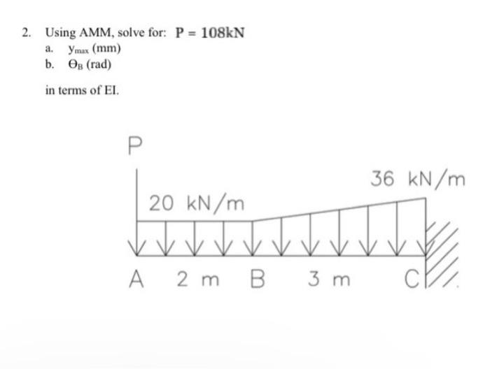 2 Using Amm Solve For P 108kn A Ymax Mm B Ob Rad In Terms Of Ei 20 Kn M A 2 M B 3 M 36 Kn M 1