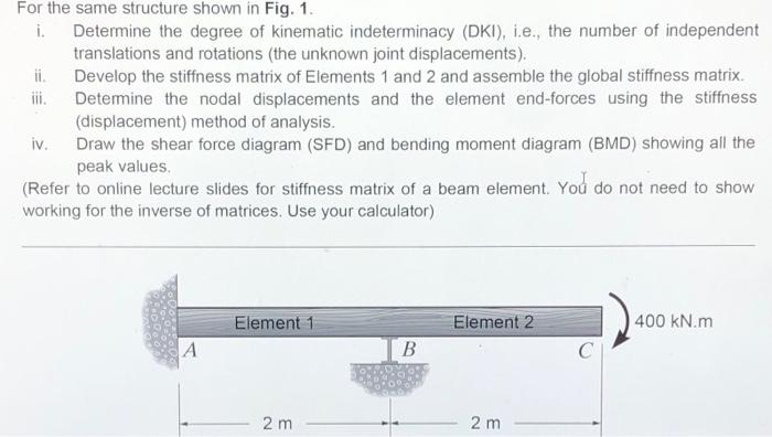 For The Same Structure Shown In Fig 1 I Determine The Degree Of Kinematic Indeterminacy Dki I E The Number Of In 1