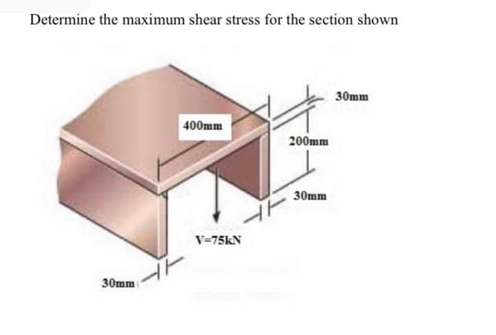 Determine The Maximum Shear Stress For The Section Shown 30mm 400mm 30mm V 75kn 200mm 30mm 1