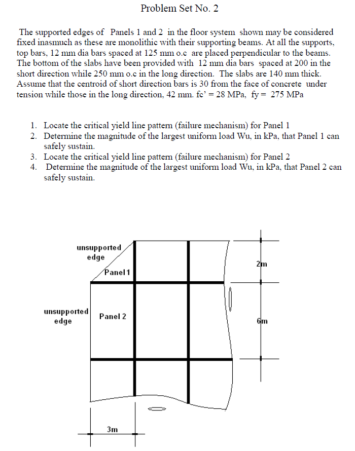 Problem Set No 2 The Supported Edges Of Panels 1 And 2 In The Floor System Shown May Be Considered Fixed Inasmuch As Th 1