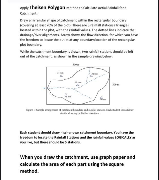 Apply Theisen Polygon Method To Calculate Aerial Rainfall For A Catchment Draw An Irregular Shape Of Catchment Within T 1