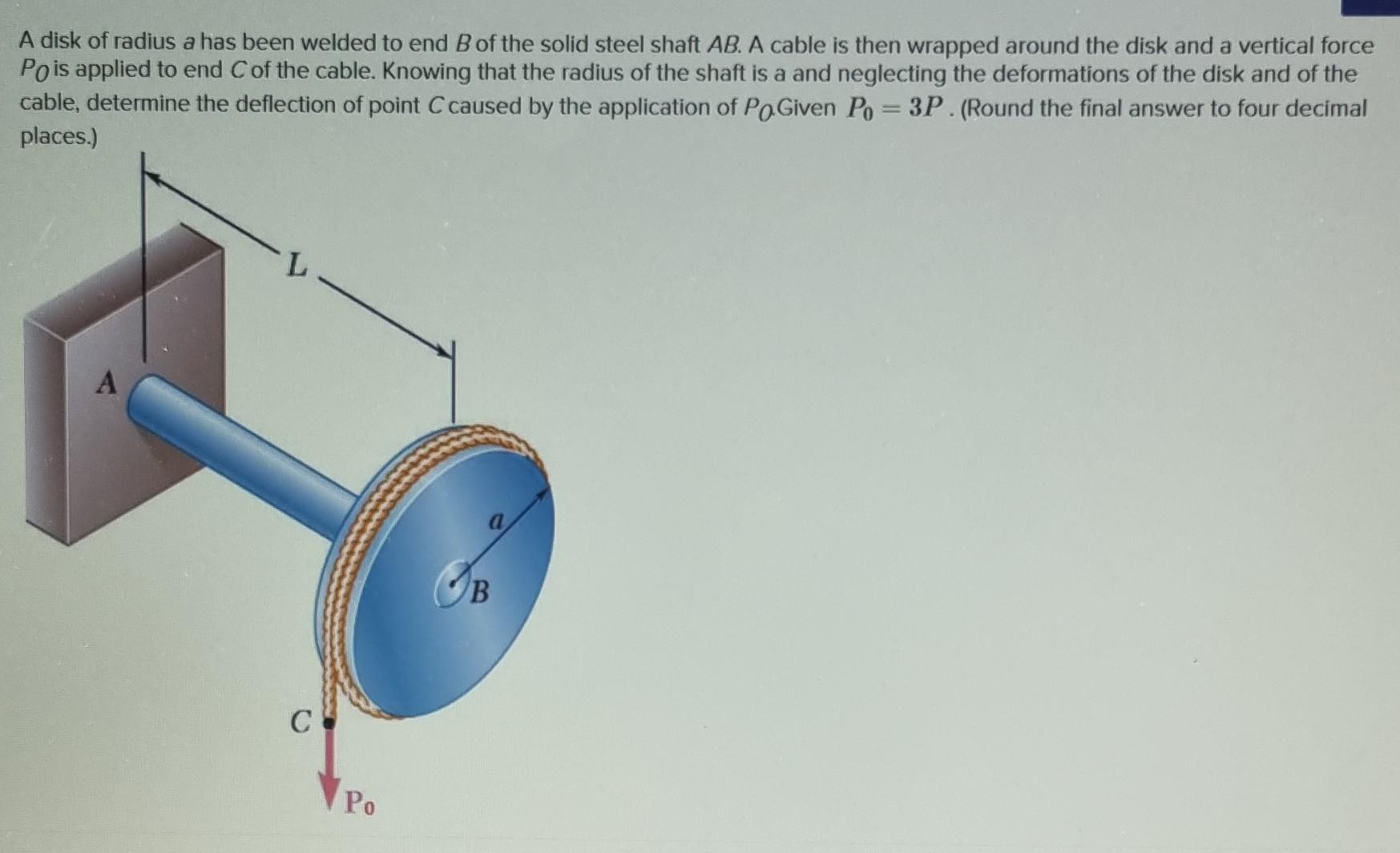 A Disk Of Radius A Has Been Welded To End B Of The Solid Steel Shaft Ab A Cable Is Then Wrapped Around The Disk And A V 1