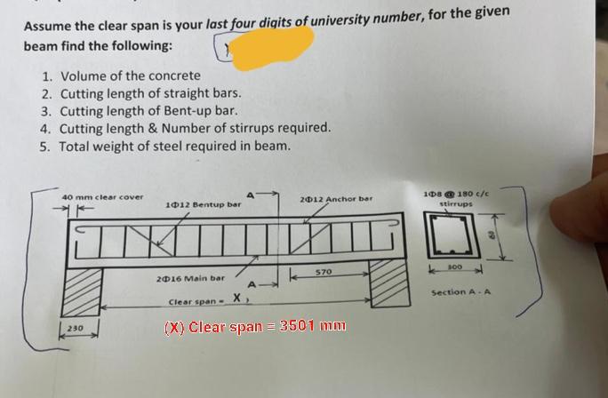 Assume The Clear Span Is Your Last Four Digits Of University Number For The Given Beam Find The Following 1 Volume Of 1