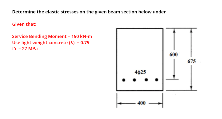 Determine The Elastic Stresses On The Given Beam Section Below Under Given That Service Bending Moment 150 Kn M Use L 1