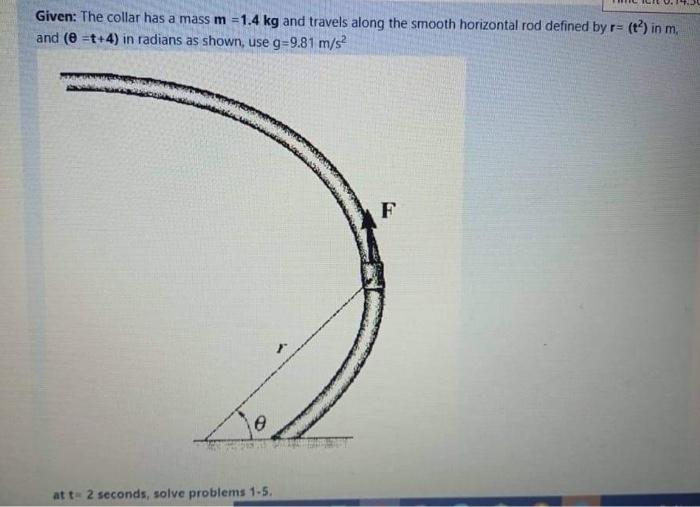 Given The Collar Has A Mass M 1 4 Kg And Travels Along The Smooth Horizontal Rod Defined By R And 8 T 4 In Radians 1