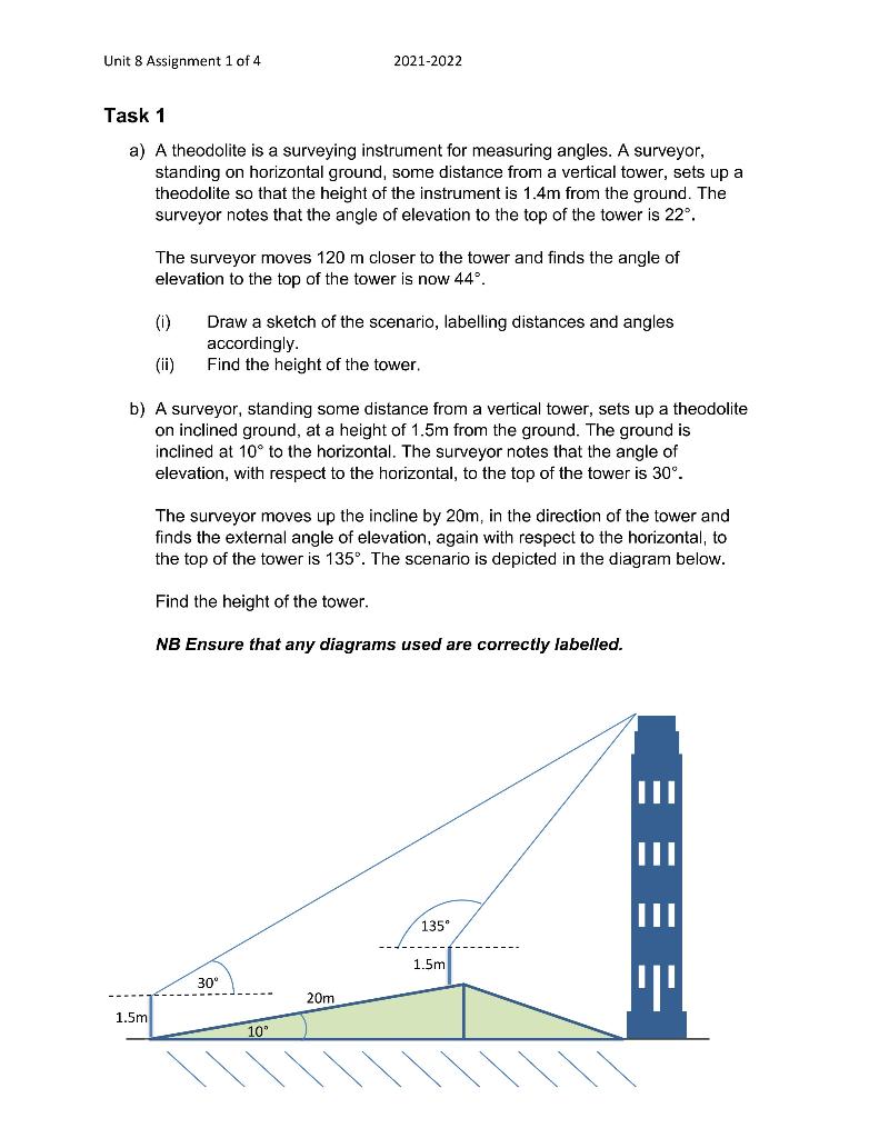 Unit 8 Assignment 1 Of 4 2021 2022 Task 1 A A Theodolite Is A Surveying Instrument For Measuring Angles A Surveyor St 1