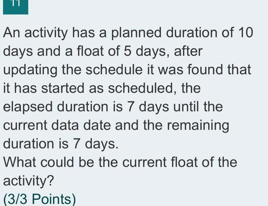 An Activity Has A Planned Duration Of 10 Days And A Float Of 5 Days After Updating The Schedule It Was Found That It Ha 1